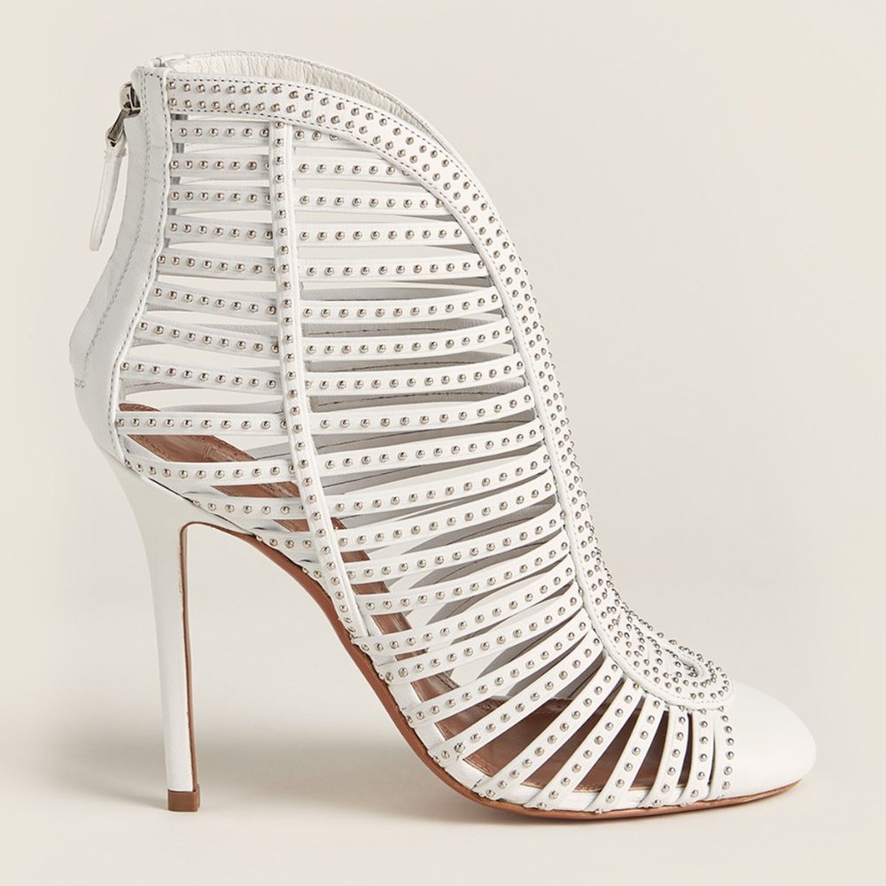 ALAIA Studded Cage White Leather Bootie, Size 38, NEW, Retail $1,415, Last Pair!